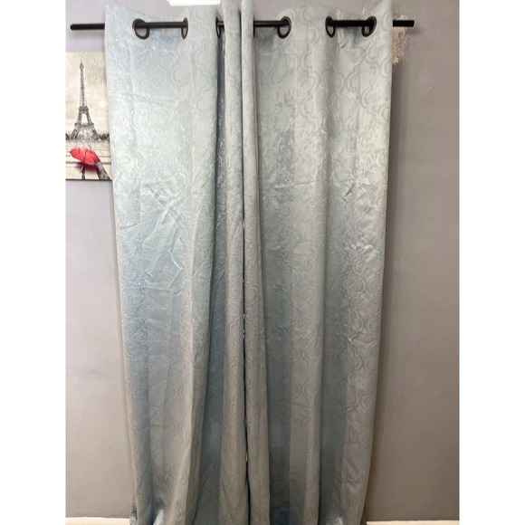 2 Panels Windows Curtain for Bedroom Living Room Moroccan Blue Metallic Print - Picture 9 of 9